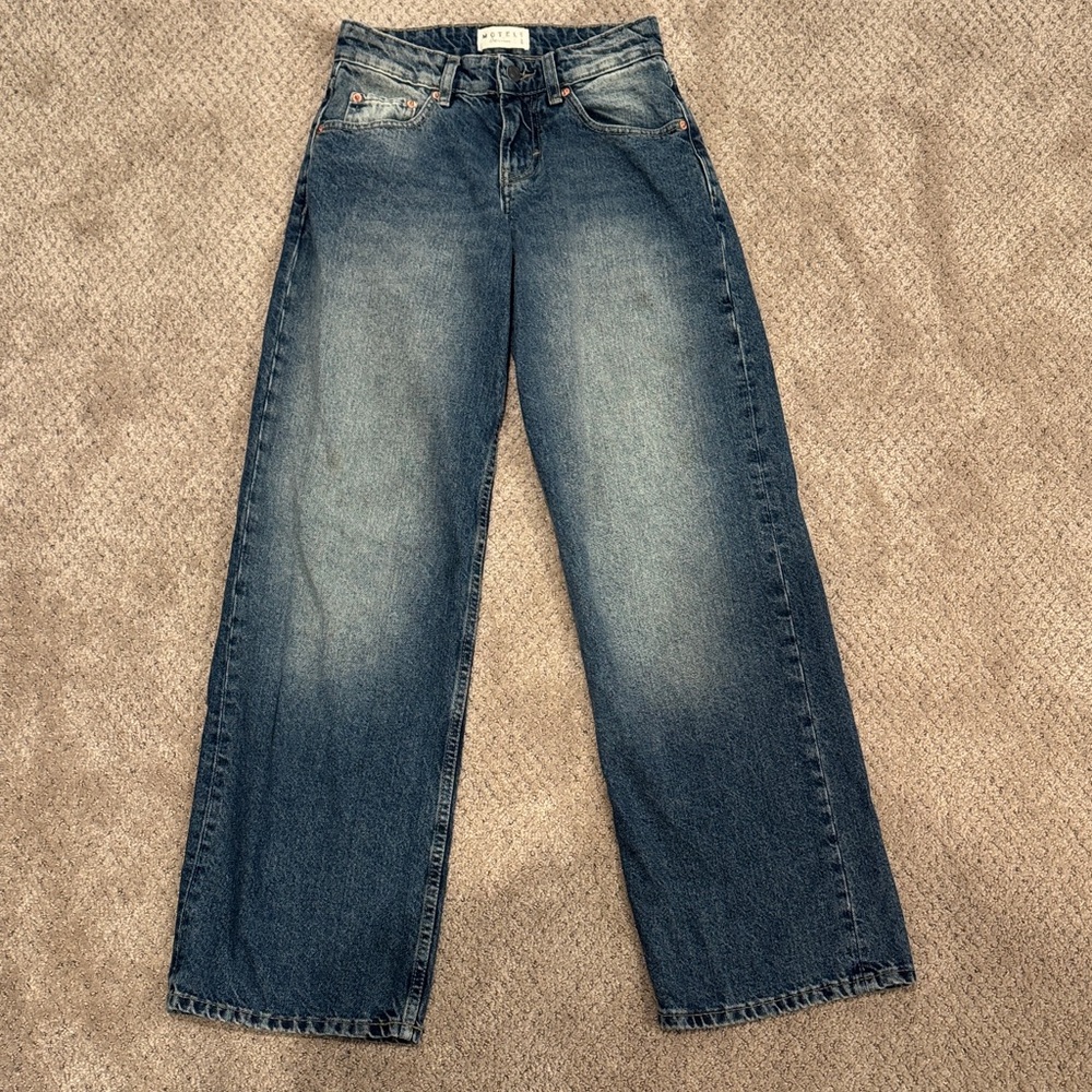 Motel Rocks Low Rise Parallel Jeans In Steel Blue